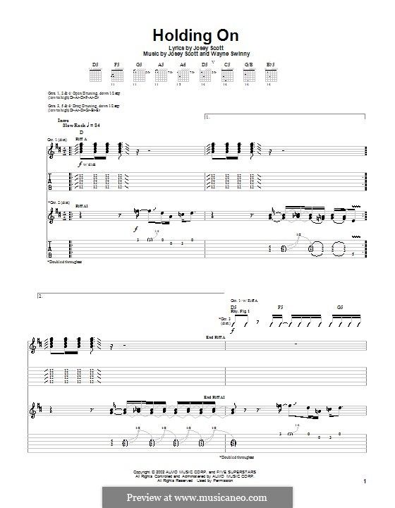 Holding On (Saliva): For guitar with tab by Josey Scott, Wayne Swinny