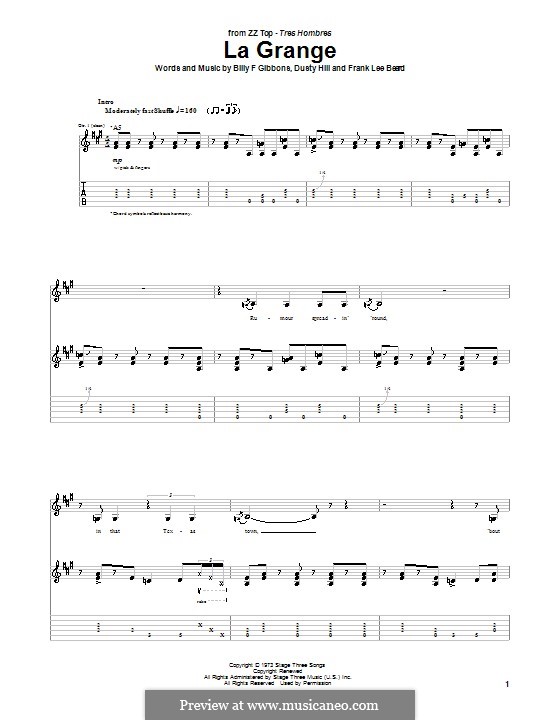 La Grange (ZZ Top): For guitar with tab by Billy F Gibbons, Dusty Hill, Frank Lee Beard