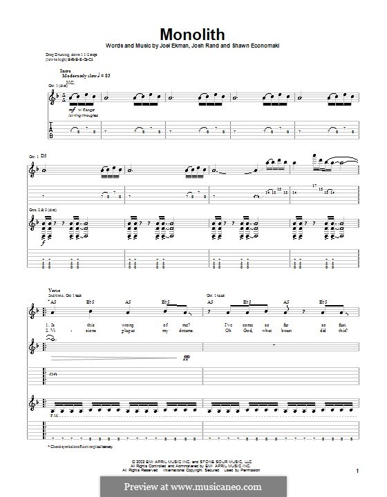 Monolith (Stone Sour): For guitar with tab by Joel Ekman, Josh Rand, Shawn Economaki