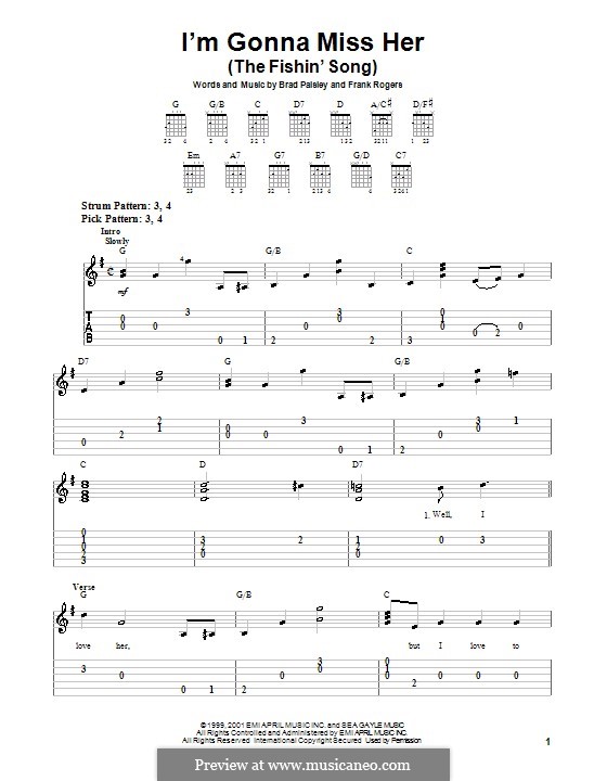 I'm Gonna Miss Her (The Fishin' Song): For guitar (very easy version) by Frank Rogers