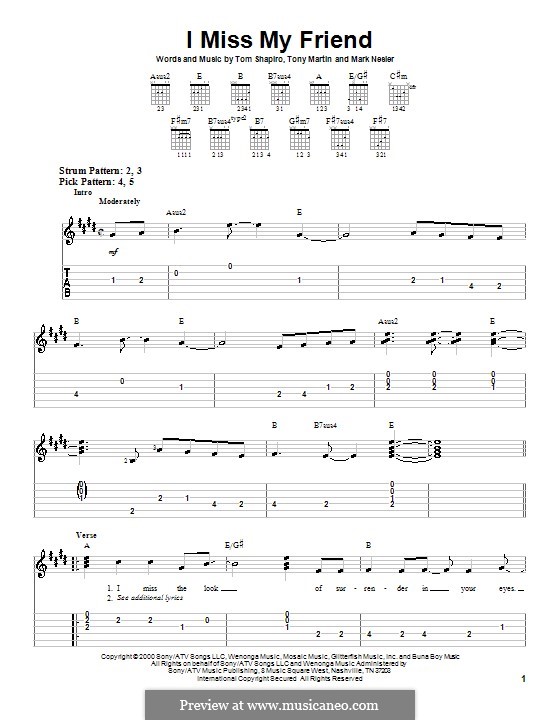 I Miss My Friend (Darryl Worley): For guitar (very easy version) by Mark Nesler, Tom Shapiro, Tony Martin