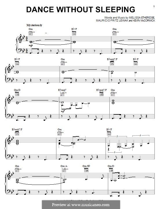 Dance without Sleeping (Melissa Etheridge): For voice and piano (or guitar) by Kevin McCormick, Mauricio Fritz Lewak