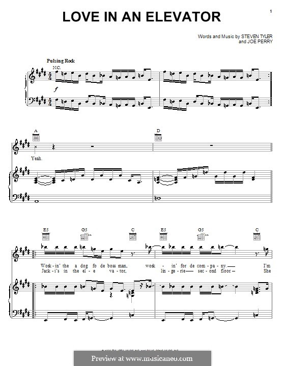 Love in an Elevator (Aerosmith): For voice and piano (or guitar) by Joe Perry, Steven Tyler