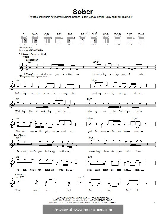 Sober (Tool): For guitar (very easy version) by Adam Jones, Daniel Carey, Maynard James Keenan