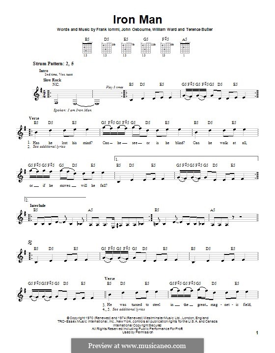 Iron Man (Black Sabbath): For guitar (very easy version) by Geezer Butler, Ozzy Osbourne, Tony Iommi, Bill Ward