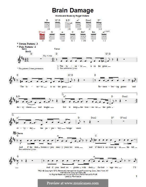 Brain Damage Pink Floyd By R Waters Sheet Music On Musicaneo
