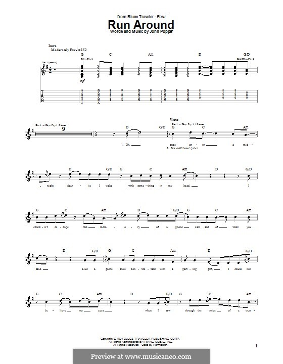 Run Around (Blues Traveler): For guitar with tab by John Popper