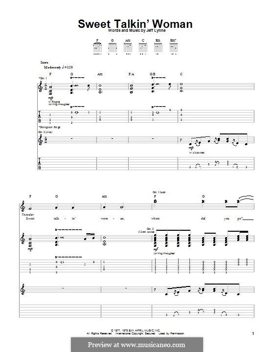 Sweet Talkin' Woman (Electric Light Orchestra): For guitar with tab by Jeff Lynne