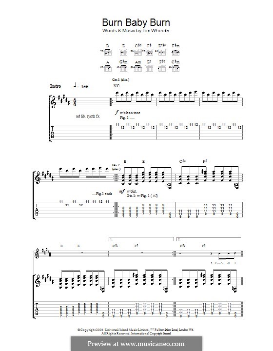 Burn Baby Burn (Ash) by T. Wheeler sheet music on MusicaNeo