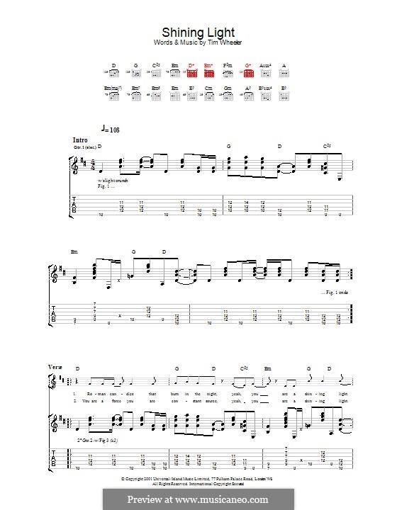 Shining Light (Ash): For guitar with tab by Tim Wheeler