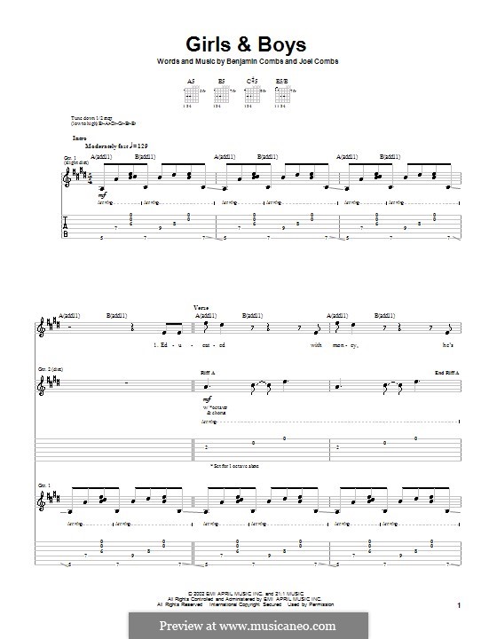 Girls & Boys (Good Charlotte): For guitar with tab by Benji Madden, Joel Madden