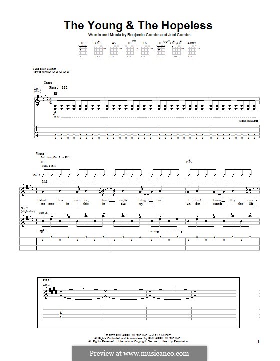 The Young and The Hopeless (Good Charlotte): For guitar with tab by Benjamin Combs, Joel Combs