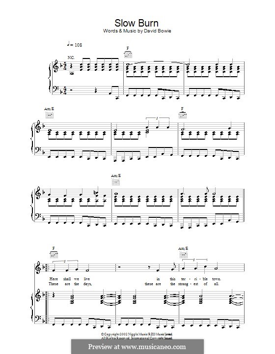 Slow Burn By D Bowie Sheet Music On Musicaneo