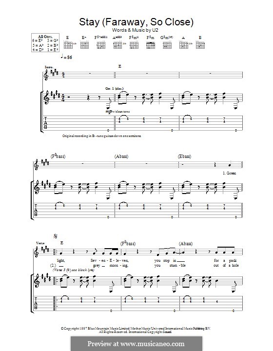 Stay (Faraway, So Close!): For guitar with tab by U2