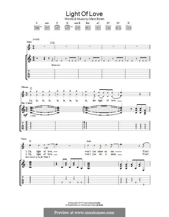 Light of Love (T Rex): For guitar with tab by Marc Bolan