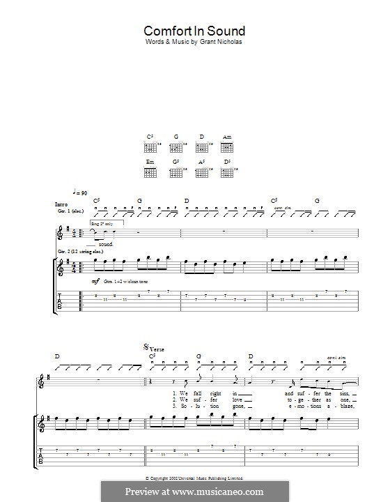 Comfort in Sound (Feeder): For guitar with tab by Grant Nicholas