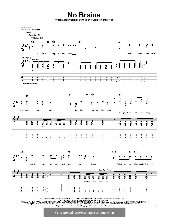 No Brains (Sum 41): For guitar with tab by Greig Andrew Nori