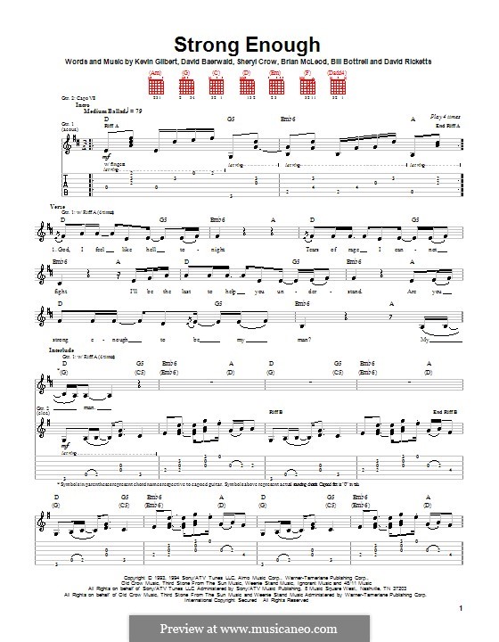 Strong Enough By B Bottrell B Macleod D Baerwald D Ricketts K Gilbert S Crow On Musicaneo Strong Enough By B Bottrell B Macleod D Baerwald D Ricketts K Gilbert S Crow On Musicaneo