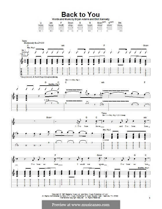 Back to You: For guitar with tab by Bryan Adams, Eliot Kennedy