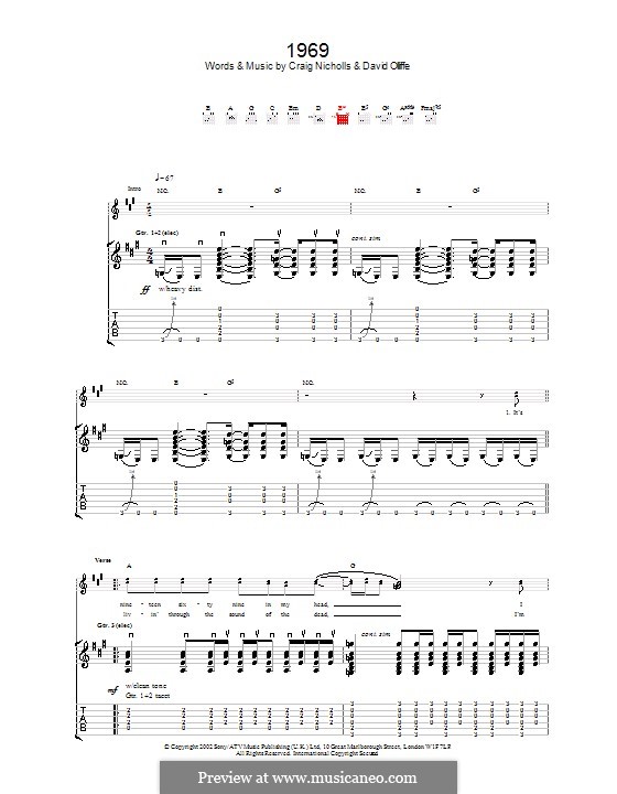 1969 (The Vines): For guitar with tab by Craig Nicholls, David Olliffe