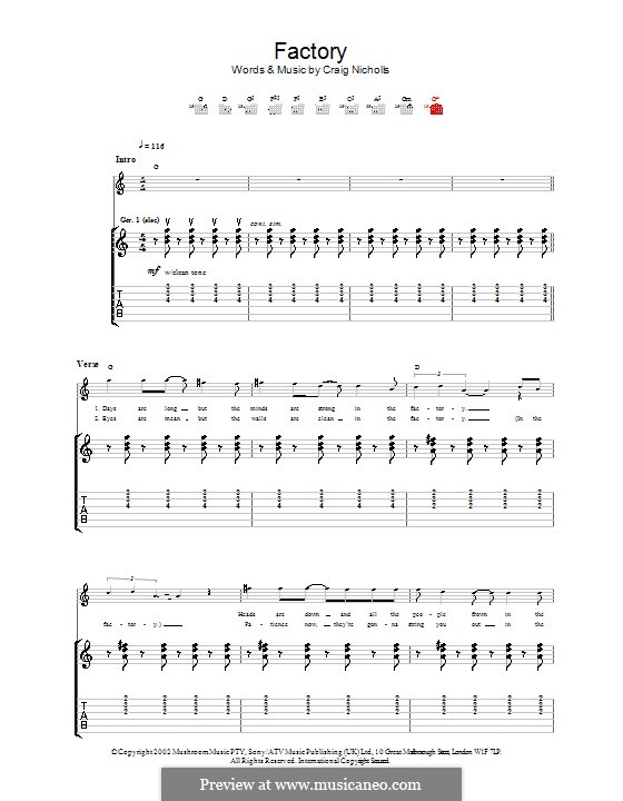 Factory (The Vines): For guitar with tab by Craig Nicholls