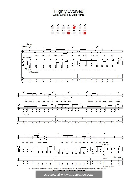 Highly Evolved (The Vines): For guitar with tab by Craig Nicholls