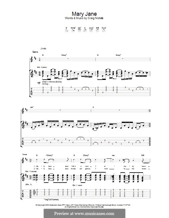 Mary Jane (The Vines) by C. Nicholls sheet music on MusicaNeo