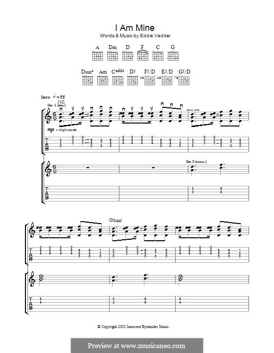 I am Mine (Pearl Jam): For guitar with tab by Eddie Vedder