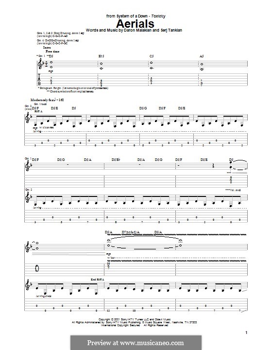 Aerials (System of a Down): For guitar with tab by Daron Malakian, Serj Tankian