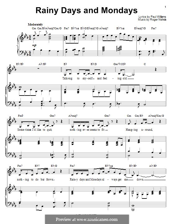 Rainy Days And Mondays sheet music for voice and piano (PDF)