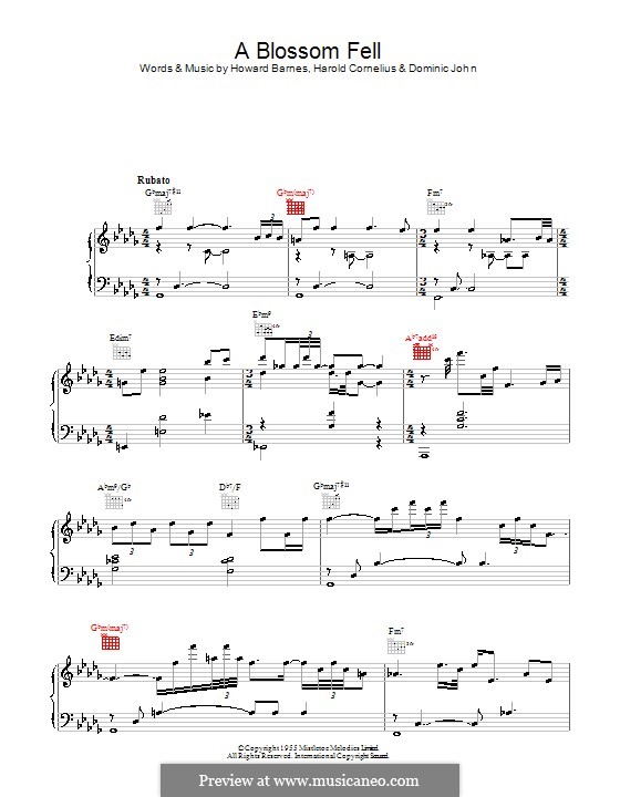 A Blossom Fell: For voice and piano or guitar (Diana Krall) by Dominic John, Harold Cornelius, Howard Barnes