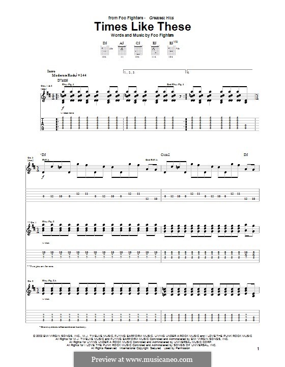 Times Like These (Foo Fighters): For guitar with tab by Christopher Shiflett, David Grohl, Nate Mendel, Taylor Hawkins