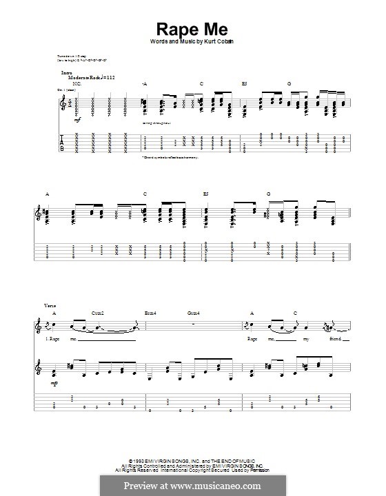 Rape Me (Nirvana): For guitar with tab by Kurt Cobain