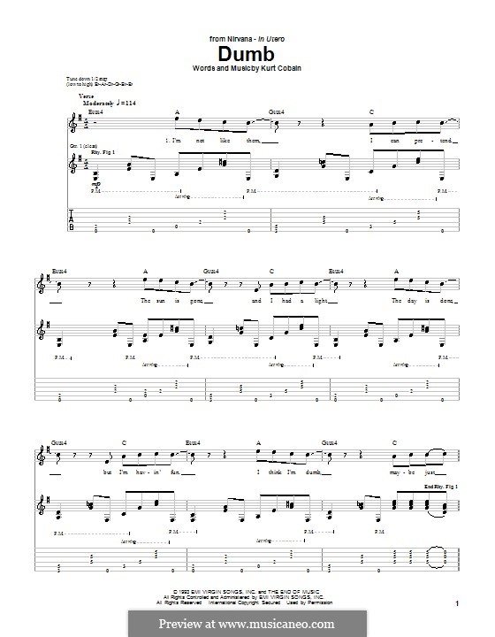 Dumb (Nirvana): For guitar with tab by Kurt Cobain