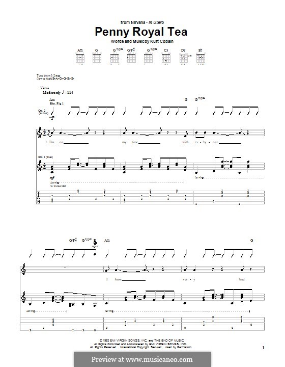 Penny Royal Tea (Nirvana): For guitar with tab by Kurt Cobain