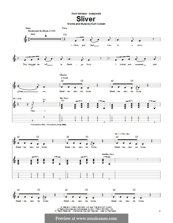 Sliver (Nirvana): For guitar with tab by Kurt Cobain