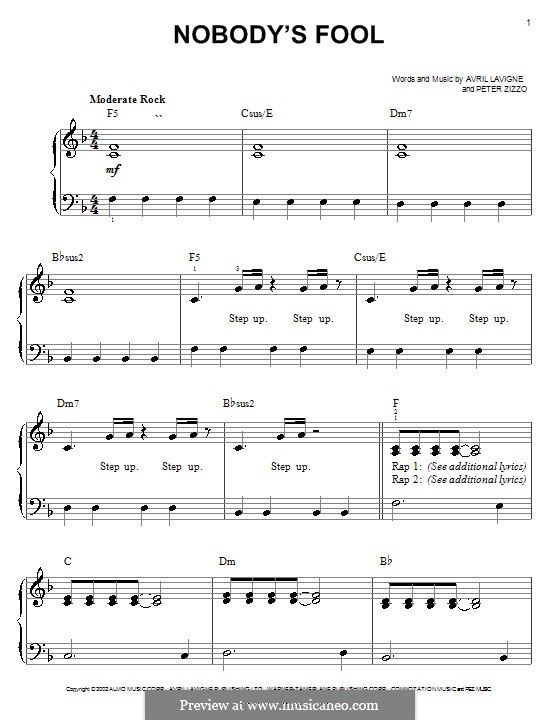 Nobody's Fool: For easy piano by Avril Lavigne, Peter Zizzo