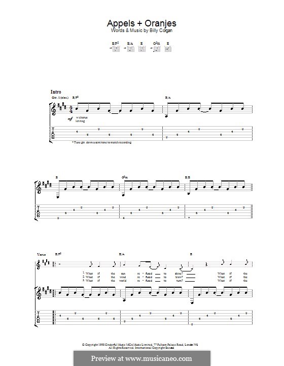 Appels + Oranjes (The Smashing Pumpkins): For guitar with tab by Billy Corgan