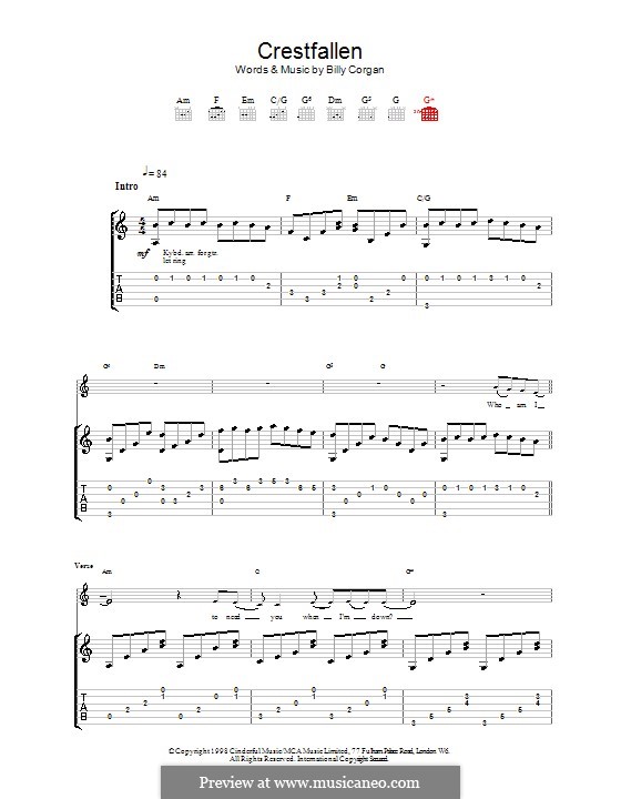 Crestfallen (The Smashing Pumpkins): For guitar with tab by Billy Corgan