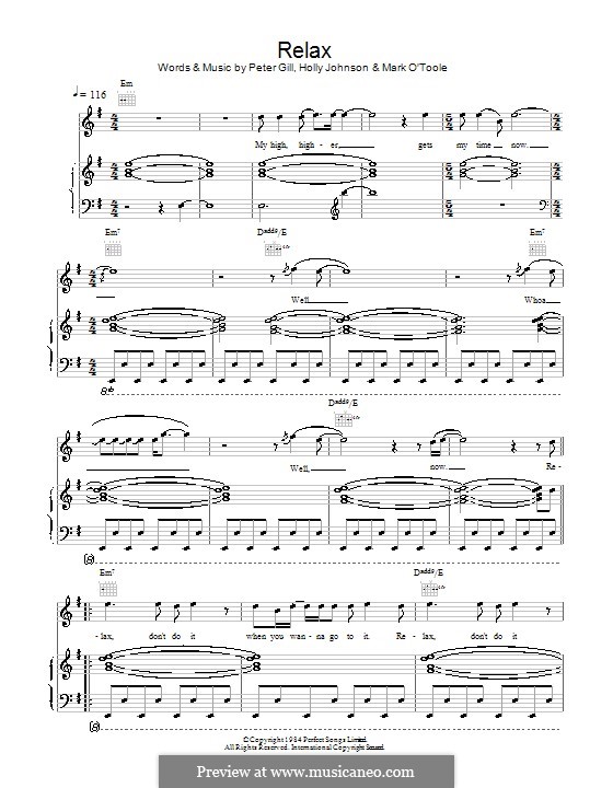 Relax (Frankie Goes To Hollywood): For voice and piano (or guitar) by Holly Johnson, Mark O'Toole, Peter Gill