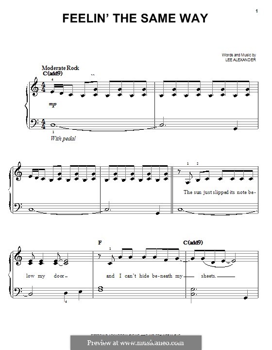 Feelin' the Same Way (Norah Jones): For easy piano by Lee Alexander