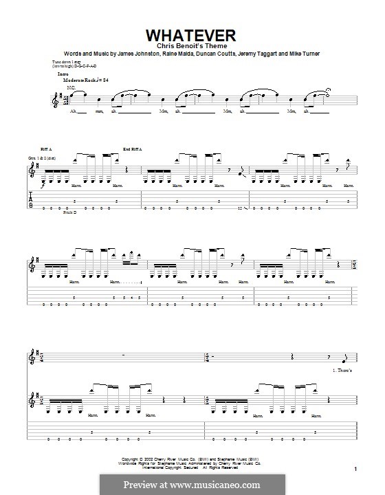 Whatever (Our Lady Peace): For guitar with tab by James D. Johnston, Duncan Coutts, Raine Maida