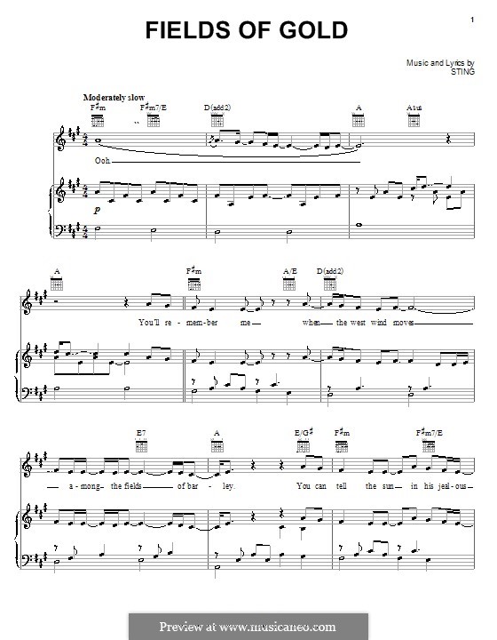 Fields of Gold: For voice and piano (or guitar) by Sting