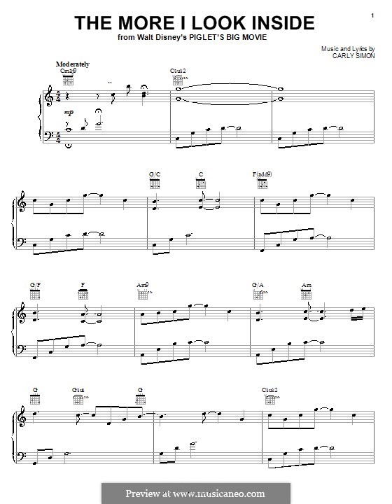 The More I Look Inside (from Piglet's Big Movie): For voice and piano (or guitar) by Carly Simon