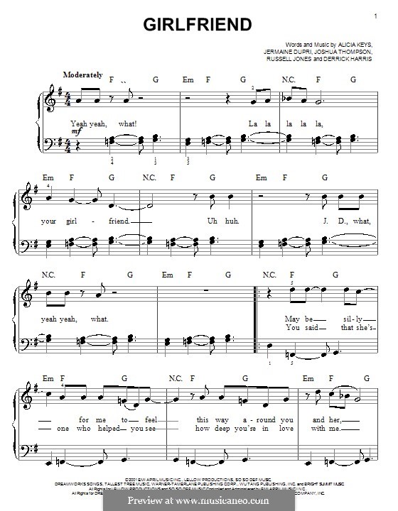 Girlfriend (Alicia Keys): For easy piano by Jermaine Dupri, Joshua Thompson