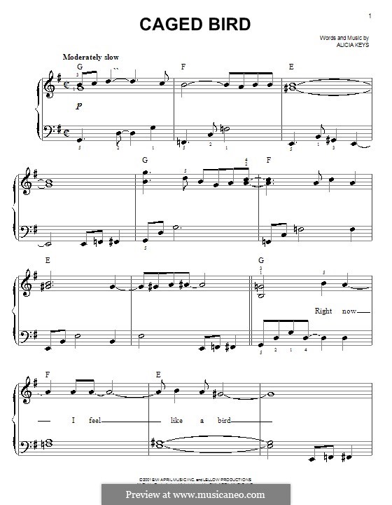 Caged Bird: For easy piano by Alicia Keys