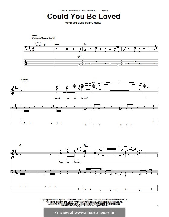 Could You Be Loved (Bob Marley and The Wailers): For bass guitar with tabulature by Bob Marley