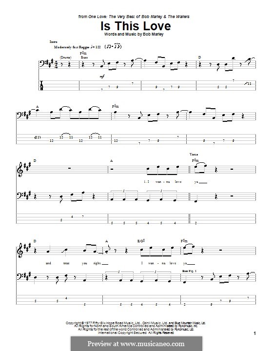 Is This Love: For bass guitar with tab by Bob Marley