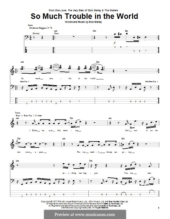 So Much Trouble in the World: For bass guitar with tab by Bob Marley