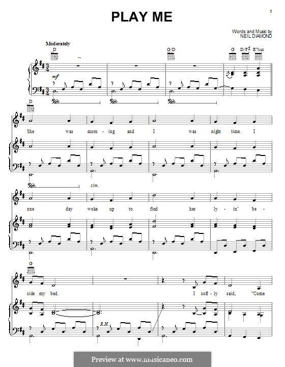 Play Me Sheet Music | Neil Diamond | Easy Guitar